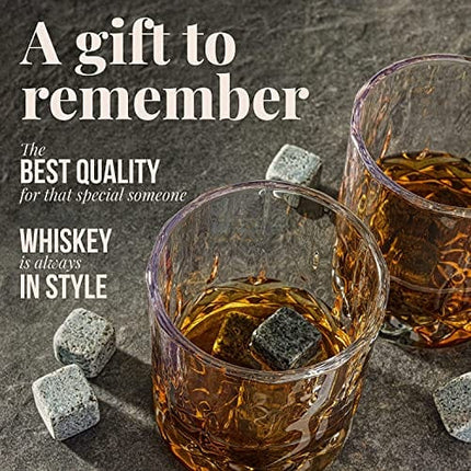 Mixology & Craft Whiskey Stones - Cube-Shaped Granite Chilling Whiskey Rocks Set of 6, are Great Whiskey Gifts for Men and Groomsmen Gifts - Dark Granite