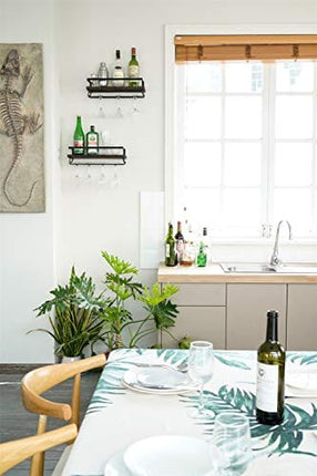 Mkono Wall Mounted Wine Rack Set of 2 Wood Rustic Wine Bottle Glass Floating Shelves with Stemware Hanger Modern Plants Photos Wine Display Storage Holder for Kitchen Dining Room Bar, 17 Inch