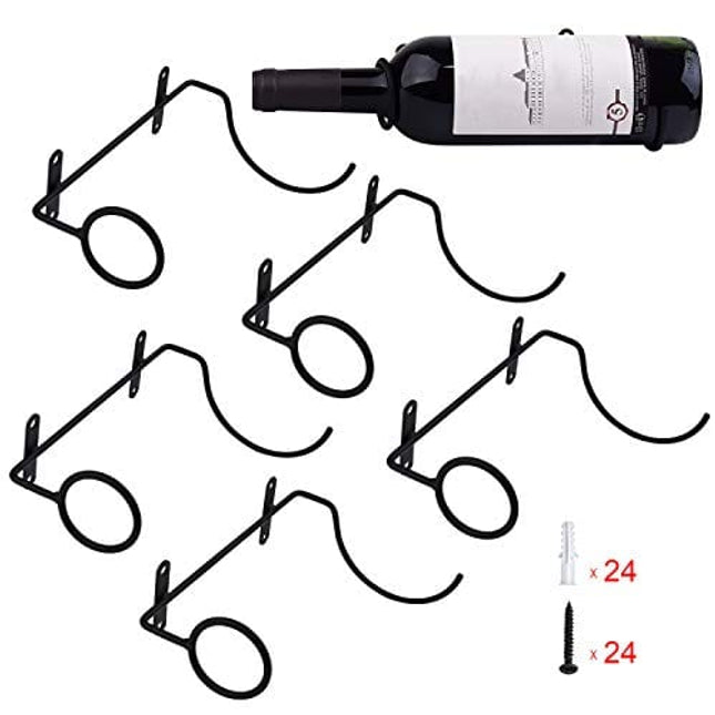 Mocoum 6 Pack Wall Mounted Wine Racks - Red Wine Bottle Display Holder with Screws, Metal Hanging Wine Rack Organizer for Beverages/Liquor Bottles Storage (6 Pack, Towards The Left)