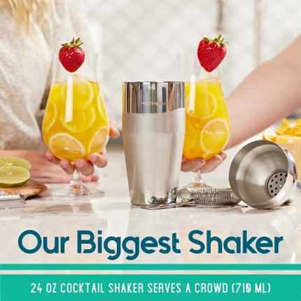 Mixology Bartender Kit: 23-Piece Bar Set Cocktail Shaker Set with Stylish Bamboo Stand | Perfect for Home Bar Tools Bartender Tool Kit and Martini Cocktail Shaker for Awesome Drink Mixing (Silver)