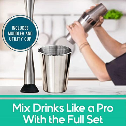 Mixology Bartender Kit: 23-Piece Bar Set Cocktail Shaker Set with Stylish Bamboo Stand | Perfect for Home Bar Tools Bartender Tool Kit and Martini Cocktail Shaker for Awesome Drink Mixing (Silver)