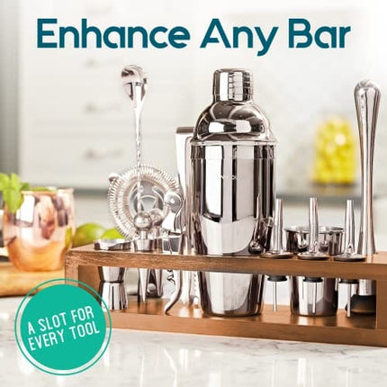 Mixology Bartender Kit: 23-Piece Bar Set Cocktail Shaker Set with Stylish Bamboo Stand | Perfect for Home Bar Tools Bartender Tool Kit and Martini Cocktail Shaker for Awesome Drink Mixing (Silver)