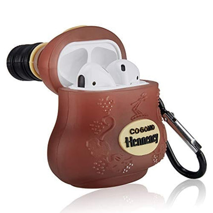 Mulafnxal for Airpod 1&2 Case, Cute Luxury Drink Character Silicone Air pods Cover, 3D Funny Fashion Fun Cool Keychain Design Stylish Kits Soft Skin Cases Boys Teens Men for Airpods (Henny Bottle)