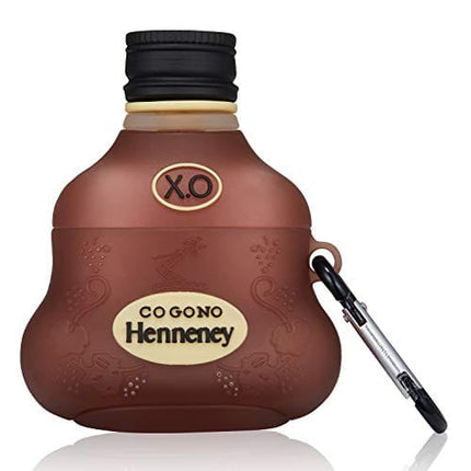 Mulafnxal for Airpod 1&2 Case, Cute Luxury Drink Character Silicone Air pods Cover, 3D Funny Fashion Fun Cool Keychain Design Stylish Kits Soft Skin Cases Boys Teens Men for Airpods (Henny Bottle)