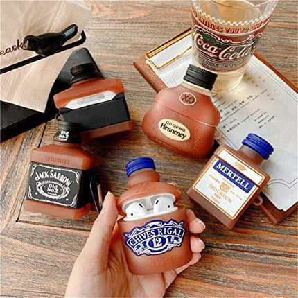 Mulafnxal for Airpod 1&2 Case, Cute Luxury Drink Character Silicone Air pods Cover, 3D Funny Fashion Fun Cool Keychain Design Stylish Kits Soft Skin Cases Boys Teens Men for Airpods (Henny Bottle)