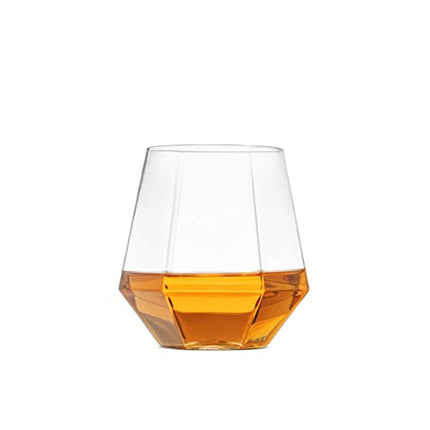Munfix 32 Pack Diamond Shaped Plastic Stemless Wine Glasses Disposable 12 Oz Clear Plastic Wine Whiskey Cups Shatterproof Recyclable and BPA-Free