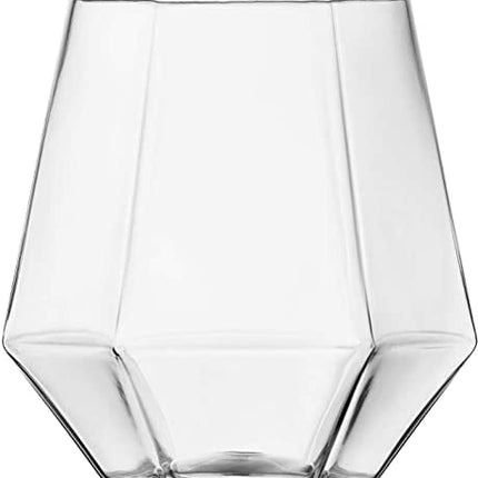 Munfix 32 Pack Diamond Shaped Plastic Stemless Wine Glasses Disposable 12 Oz Clear Plastic Wine Whiskey Cups Shatterproof Recyclable and BPA-Free