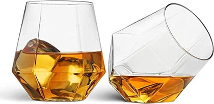 Munfix 32 Pack Diamond Shaped Plastic Stemless Wine Glasses Disposable 12 Oz Clear Plastic Wine Whiskey Cups Shatterproof Recyclable and BPA-Free