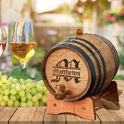 Custom Whiskey Barrel - Personalized Wine Barrel - Engraved Mini Oak Aging Cask - Classic Design (1 Liter Barrel)