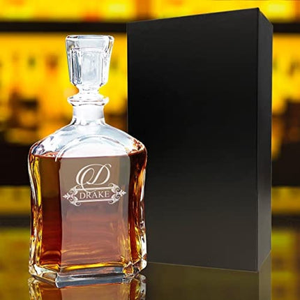 Personalized Whiskey Decanter, Custom Engraved Liquor Decanter - 23 Oz - Fancy Design