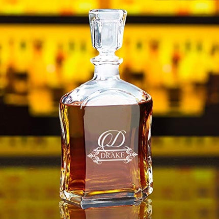 Personalized Whiskey Decanter, Custom Engraved Liquor Decanter - 23 Oz - Fancy Design