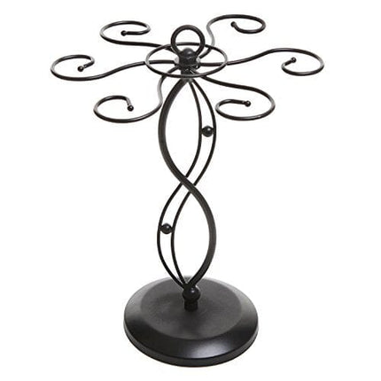 MyGift Black Metal Countertop Wine Glass Holder with Scrollwork Design, Freestanding Tabletop Stemware Storage Rack with 6 Hooks