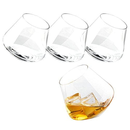 MyGift Tilted Crystal Whiskey Glasses Set of 4 Tumblers, Old Fashioned Scotch & Bourbon Glass, Includes Gift Box