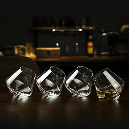 MyGift Tilted Crystal Whiskey Glasses Set of 4 Tumblers, Old Fashioned Scotch & Bourbon Glass, Includes Gift Box