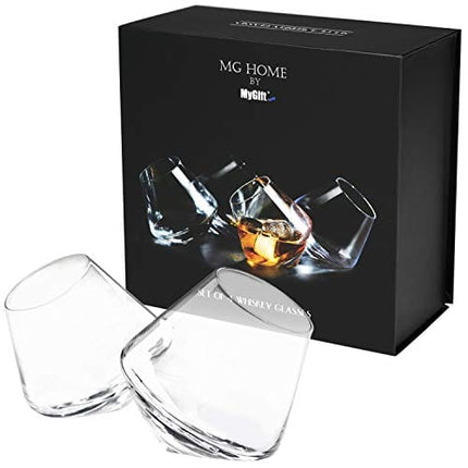 MyGift Tilted Crystal Whiskey Glasses Set of 4 Tumblers, Old Fashioned Scotch & Bourbon Glass, Includes Gift Box