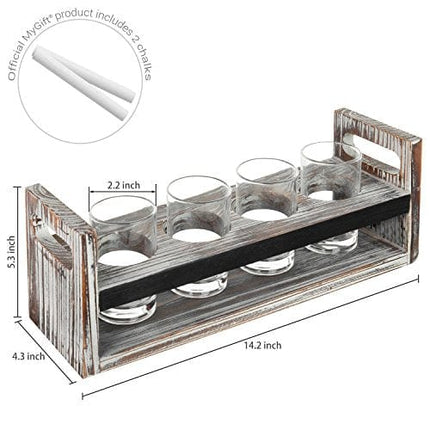 MyGift Torched Wood Beer Flight Board Serving Set with Chalkboard Panels and 4 Tasting Beer Glasses, Set of 2