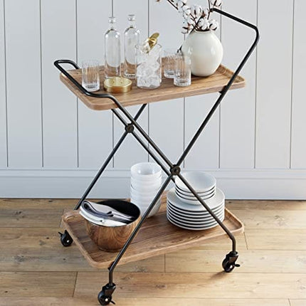 Nathan James Hallie Serving Cart, Wood Bar, Beige/Black