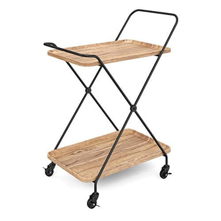 Nathan James Hallie Serving Cart, Wood Bar, Beige/Black