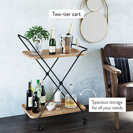 Nathan James Hallie Serving Cart, Wood Bar, Beige/Black