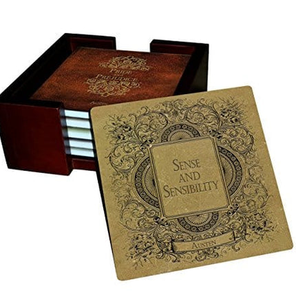 Jane Austen Books Coaster Set - Ceramic Tile with Cork Back - 6 Piece Set