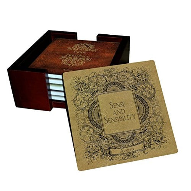 Jane Austen Books Coaster Set - Ceramic Tile with Cork Back - 6 Piece Set
