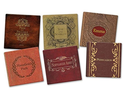 Jane Austen Books Coaster Set - Ceramic Tile with Cork Back - 6 Piece Set