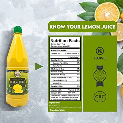 2 Pack 100% Lemon Juice Freshly Squeezed NO Added Water 33.8oz Not From Concentrate - Appx 40 Freshly Squeezed Lemons in Each Bottle - Kosher Food - Kosher Select