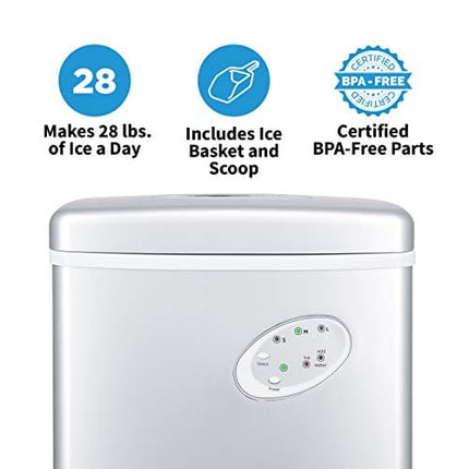 28 lbs. of Ice a Day, Countertop Bullet Ice Maker, 3 Ice Sizes, Silver
