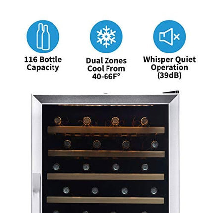 NewAir AWR-1160DB Premier Gold Series 116 Bottle Built-In Wine Cooler, Stainless Steel/Black