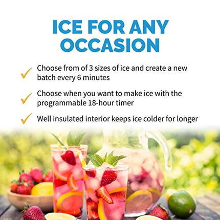 NewAir Portable Ice Maker 50 lb. Daily, 12 Cubes in Under 7 Minutes - Compact Countertop Design - 3 Size Bullet Shaped Ice - for Kitchen/Office/RV/Bar - Stainless Steel - AI-215SS
