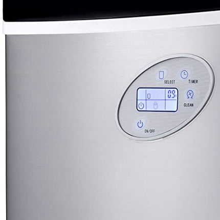NewAir Portable Ice Maker 50 lb. Daily, 12 Cubes in Under 7 Minutes - Compact Countertop Design - 3 Size Bullet Shaped Ice - for Kitchen/Office/RV/Bar - Stainless Steel - AI-215SS