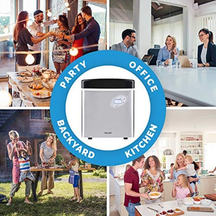 NewAir Portable Ice Maker 50 lb. Daily, 12 Cubes in Under 7 Minutes - Compact Countertop Design - 3 Size Bullet Shaped Ice - for Kitchen/Office/RV/Bar - Stainless Steel - AI-215SS