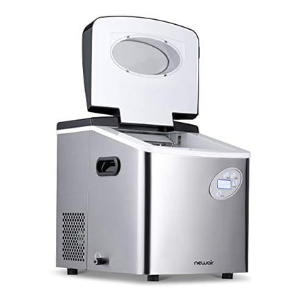 NewAir Portable Ice Maker 50 lb. Daily, 12 Cubes in Under 7 Minutes - Compact Countertop Design - 3 Size Bullet Shaped Ice - for Kitchen/Office/RV/Bar - Stainless Steel - AI-215SS