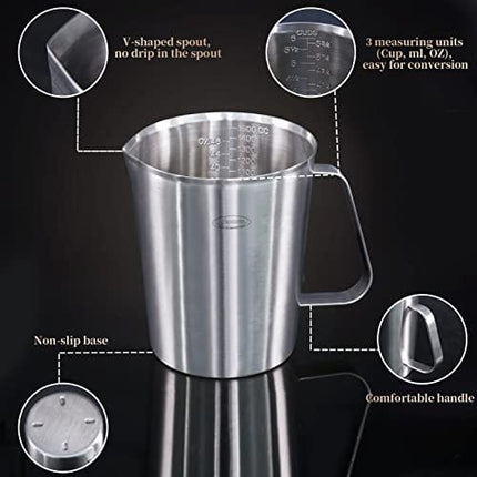 Measuring Cup, [Upgraded, 3 Measurement Scales, Including Cup Scale, ML Scale, Ounce Scale], Newness Stainless Steel Measuring Cup with Marking with Handle, 48 Ounces (1.5 Liter, 6 Cup)