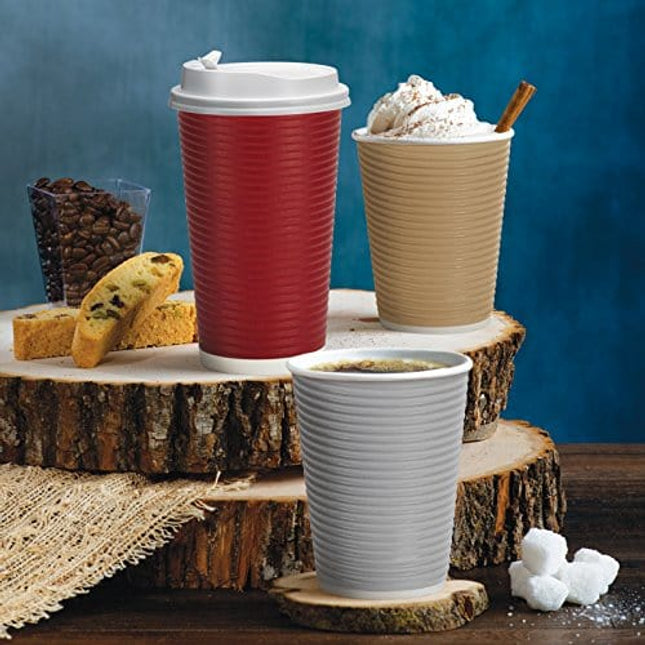 Nicole Home Collection Disposable Double Wall Ripple Lid-12 oz. | Maroon | Pack of 30 Coffee Cup, 30 Count (Pack of 1)