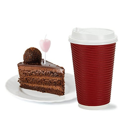Nicole Home Collection Disposable Double Wall Ripple Lid-12 oz. | Maroon | Pack of 30 Coffee Cup, 30 Count (Pack of 1)