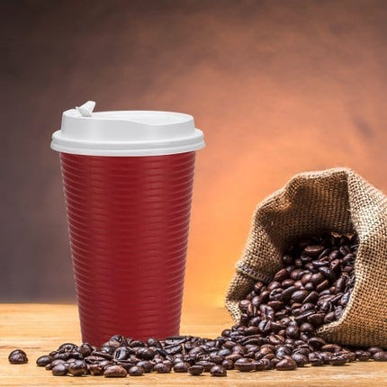 Nicole Home Collection Disposable Double Wall Ripple Lid-12 oz. | Maroon | Pack of 30 Coffee Cup, 30 Count (Pack of 1)