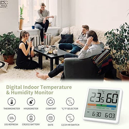 NOKLEAD Indoor Digital Thermometer Hygrometer : 3.3″ LCD Screen / Time and Date / 3 Humidity Levels / Magnetic Hanging / Desktop Stand, Accurate Temperature Gauge Humidity Monitor for Home Room