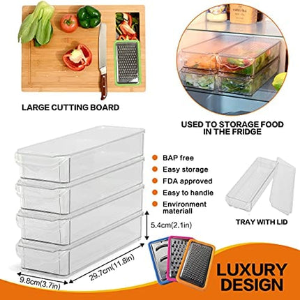 NOONCHIHOME 100 Percent Bamboo Cutting Board with 4 Sliding Drawer Trays and lips. Complete Set for Kitchen, Large 17.22 x 12.15 x 3.05 inches with Handles. Lightweight, Easy to Clean