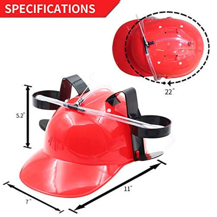 Novelty Place Drinking Helmet - Can Holder Drinker Hat Cap with Straw for Beer and Soda - Party Fun - Red