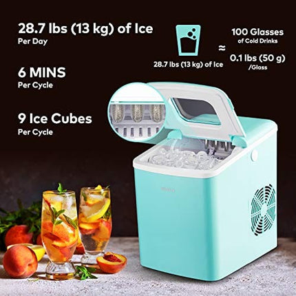 Ice Maker, Portable Ice Maker Machine for Countertop, 9 Cubes Ready in 6 Minutes, 28.7 lbs Ice in 24 Hours Home Mini Ice Machine with Ice Scoop and Basket, for Parties Mixed Drinks