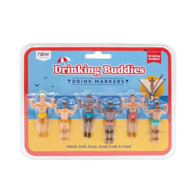 NPW Classic Themed Reuseable Glass Drink Markers, 6, Clear and Multi color