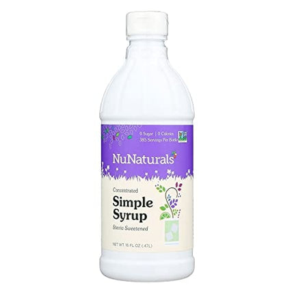 NuNaturals Stevia Syrup, Sugar-Free Sweetener, Plant-Based Sugar Substitute, Zero Calorie, Simple Syrup, 16 oz