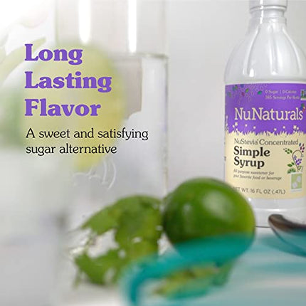 NuNaturals Stevia Syrup, Sugar-Free Sweetener, Plant-Based Sugar Substitute, Zero Calorie, Simple Syrup, 16 oz