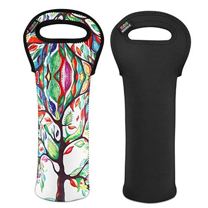 Nuovoware Wine Bag, 2Pack 750ML Portable Neoprene Wine Tote Holders and Carriers Insulated Bag for Wine and Water Bottles, Wine Bottle Protector for Home Travel and Picnic, Lucky Tree and Black