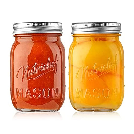 NutriChefKitchen Mason Jars with Lids - 16oz DIY Magnetic Spice Jar Glass Container w/Airtight Lid and Band - Ideal for Meal Prep, Overnight Oats,Jelly,Jam, Honey,Candles,Crafts,Wedding Favors (2 Pcs)