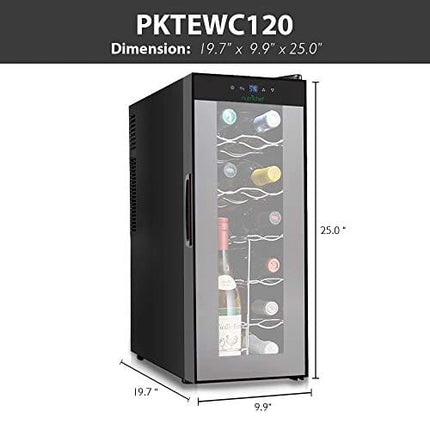 NutriChef PKTEWC120 Nutrichef 12 Bottle Thermoelectric Wine Cooler Refrigerator | Red, White, Champagne Chiller | Counter Top Wine Cellar | Quiet Operation Fridge | Touch Temperature Control,Silver