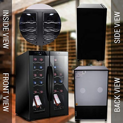 NutriChef PKCWC240 Cooler for White and Red Wines Chiller, Freestanding Compact Countertop Mini Fridge w/Digital Control, 24 Bottle Dual Zone-Black