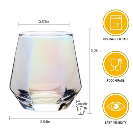 Nuxaoisgel Stemless Wine Glass Set Of 12,Iridescent Glassware For Gift,Modern Rainbow Wine Glass For Serving White Wine, Red Wine, Cocktail, Whiskey, Bourbon, Cool Water CUKBLESS(10 Oz)