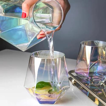 Nuxaoisgel Stemless Wine Glass Set Of 12,Iridescent Glassware For Gift,Modern Rainbow Wine Glass For Serving White Wine, Red Wine, Cocktail, Whiskey, Bourbon, Cool Water CUKBLESS(10 Oz)